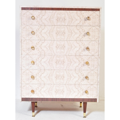 659 - A retro mid 20th Century pedestal Italian formica chest of drawers having a straight bank of six gra... 