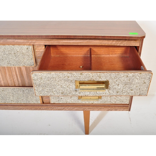 665 - A retro 20th Century two tone formica sideboard credenza having two cupboard doors to the left housi... 