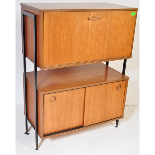 679 - British Modern Design - Mid-century Avalon modular unit in teak wood with fall front drink cabinet o... 