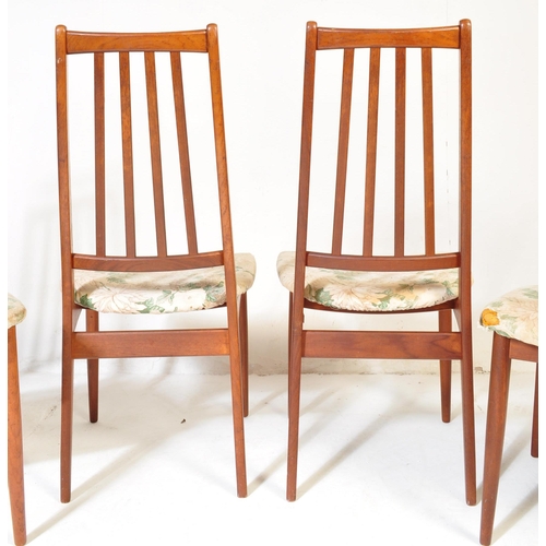 722 - A set of four retro vintage mid 20th century teak high rail back dining chairs of Danish influence i... 