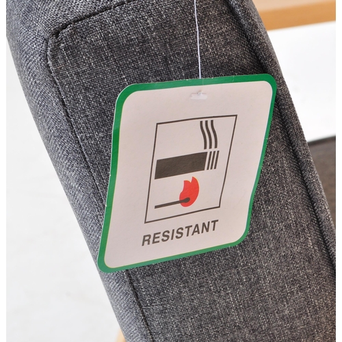 725 - A contemporary retro style IKEA lounge easy chair having a wooden open frame with upholstered grey c... 