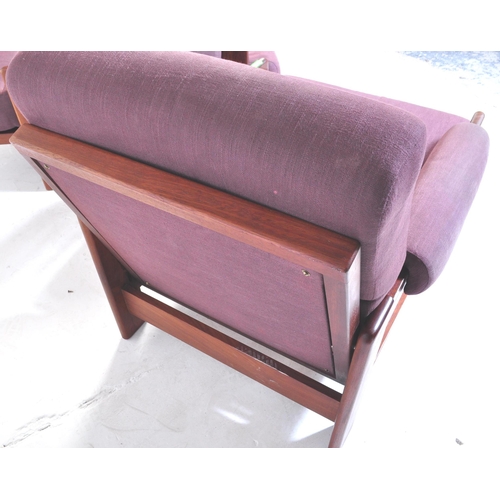 730 - A pair of retro vintage 20th century circa 1970s oak framed armchairs day beds, with adjustable seat... 