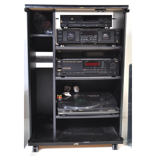 757 - A 20th century vintage audio hi-fi stacking stereo system. To include JVC FX-333L tuner, a Sony twin... 