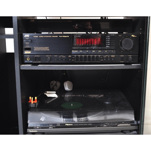 757 - A 20th century vintage audio hi-fi stacking stereo system. To include JVC FX-333L tuner, a Sony twin... 