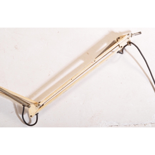 770 - A retro mid Century articulated twin arm desk lamp light having a aluminum pendant shade with sprung... 