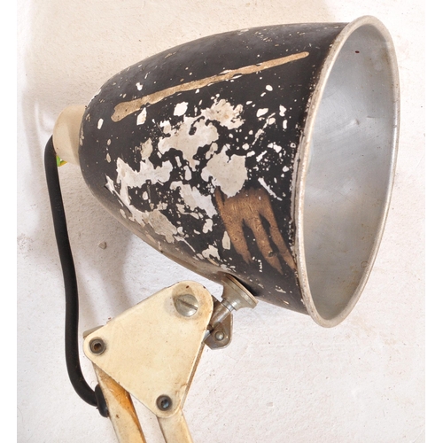 770 - A retro mid Century articulated twin arm desk lamp light having a aluminum pendant shade with sprung... 