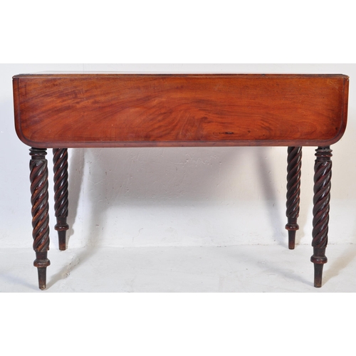 849 - A Victorian 19th century mahogany Pembroke table having a lined top with drop leaf over side drawers... 