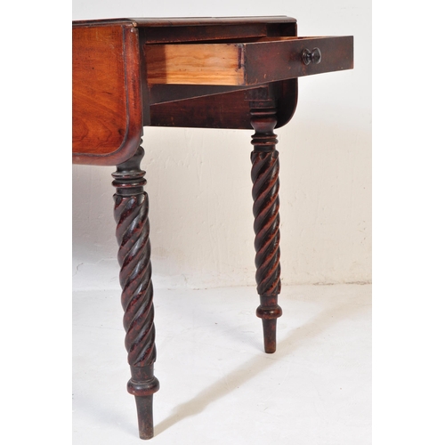 849 - A Victorian 19th century mahogany Pembroke table having a lined top with drop leaf over side drawers... 