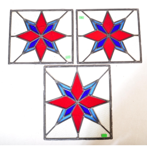 928 - An assortment of three Victorian 19th century leaded stained glass panels of various sizes decorated... 