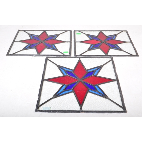 928 - An assortment of three Victorian 19th century leaded stained glass panels of various sizes decorated... 