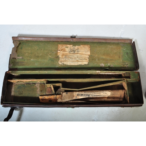 929 - A Victorian 19th century monogrammed leather gun case marked London label to interior (A/F). Togethe... 