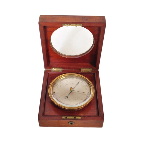 944 - A Victorian 19th century brass Vidie pattern Aneroid ships maritime barometer by Dent of Paris. The ... 