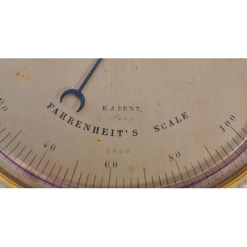 944 - A Victorian 19th century brass Vidie pattern Aneroid ships maritime barometer by Dent of Paris. The ... 