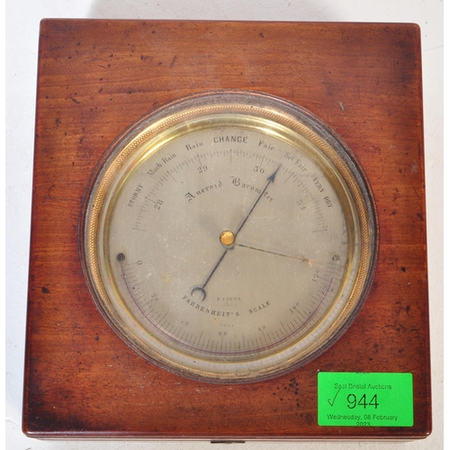 944 - A Victorian 19th century brass Vidie pattern Aneroid ships maritime barometer by Dent of Paris. The ... 