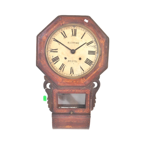968 - A vintage 20th Century mahogany case railway post office clock. W B Payne - Bristol. With an inlaid ... 