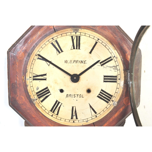 968 - A vintage 20th Century mahogany case railway post office clock. W B Payne - Bristol. With an inlaid ... 