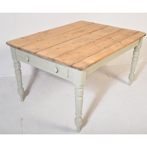 990 - A vintage 20th Century pine farmhouse refectory table. Of rectangular form with wood slatted top, wi... 