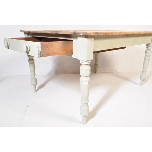 990 - A vintage 20th Century pine farmhouse refectory table. Of rectangular form with wood slatted top, wi... 
