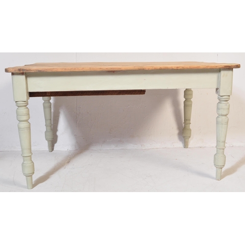 990 - A vintage 20th Century pine farmhouse refectory table. Of rectangular form with wood slatted top, wi... 