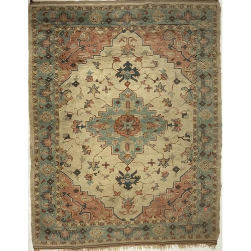 926 - A large mid 20th Century Turkish woven floor rug / carpet having repeating geometric and floral patt... 