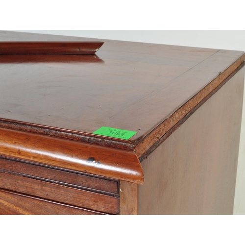 1052 - A 19th century George III flamed mahogany chest of drawers. Raised on bracket feet with 2 short over... 