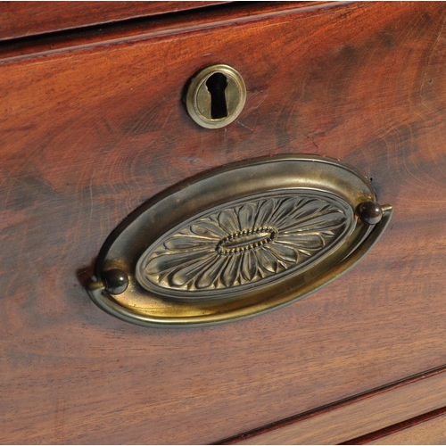 1052 - A 19th century George III flamed mahogany chest of drawers. Raised on bracket feet with 2 short over... 