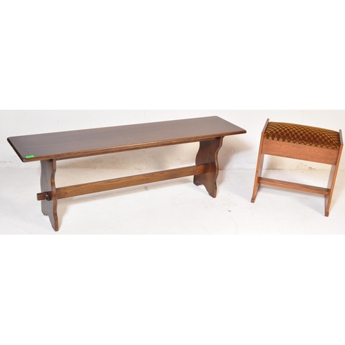 1058 - Wood Bros - Old Charm Furniture - 20th Jacobean revival oak bench seat raised on shaped legs with st... 