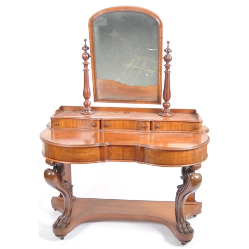 1064 - A Victorian 19th century large mahogany Duchess dressing table. Raised on hairy paw feet legs with l... 