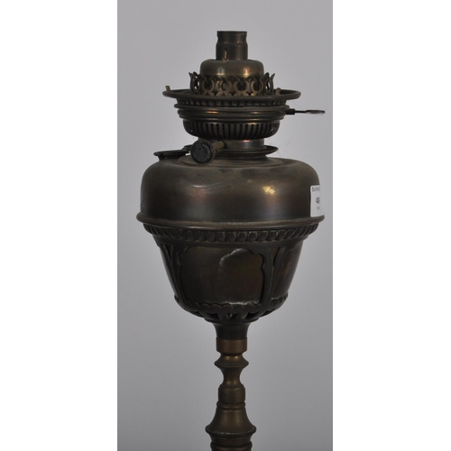 1067 - Victorian 19th century brass floor standing oil lamp converted to electricity. Oil lamp reservoir an... 