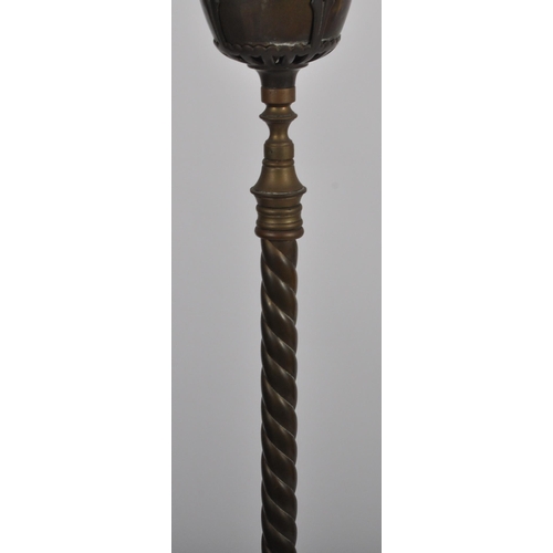 1067 - Victorian 19th century brass floor standing oil lamp converted to electricity. Oil lamp reservoir an... 