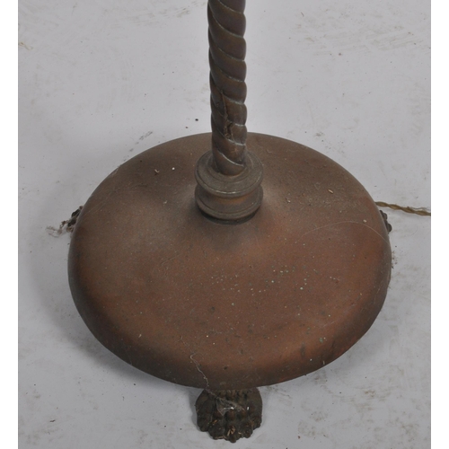 1067 - Victorian 19th century brass floor standing oil lamp converted to electricity. Oil lamp reservoir an... 