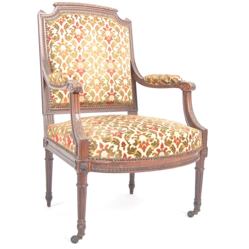 1070 - A pair of 19th century French Louis revival mahogany tapestry needlepoint upholstered fauteuil armch... 