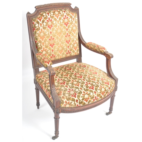 1070 - A pair of 19th century French Louis revival mahogany tapestry needlepoint upholstered fauteuil armch... 