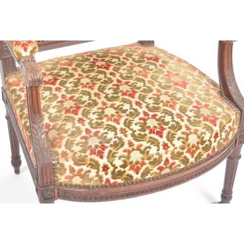 1070 - A pair of 19th century French Louis revival mahogany tapestry needlepoint upholstered fauteuil armch... 