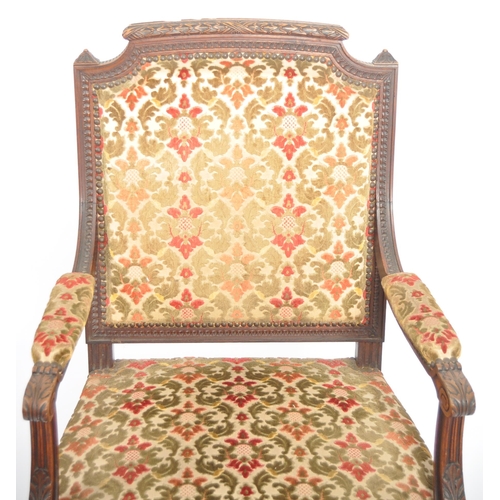 1070 - A pair of 19th century French Louis revival mahogany tapestry needlepoint upholstered fauteuil armch... 