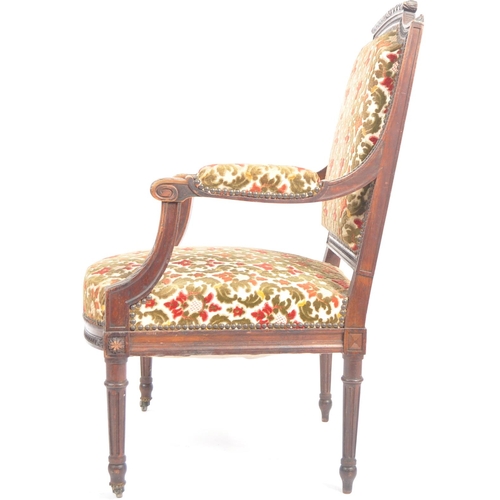 1070 - A pair of 19th century French Louis revival mahogany tapestry needlepoint upholstered fauteuil armch... 