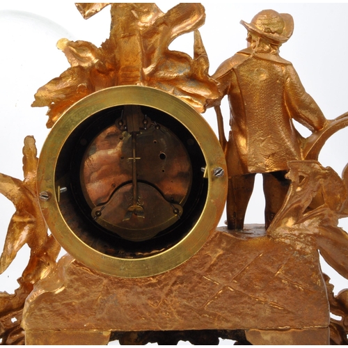 1075 - 19th century French gilt metal 24hour mantel clock with glass dome. The gilt metal clock with boy an... 