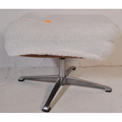 693 - Retro mid-century fluffy upholstered ottoman swivel footstool - dressing table stool. Raised on a ch... 