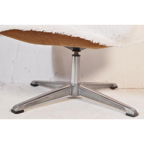 693 - Retro mid-century fluffy upholstered ottoman swivel footstool - dressing table stool. Raised on a ch... 