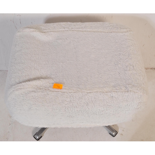 693 - Retro mid-century fluffy upholstered ottoman swivel footstool - dressing table stool. Raised on a ch... 