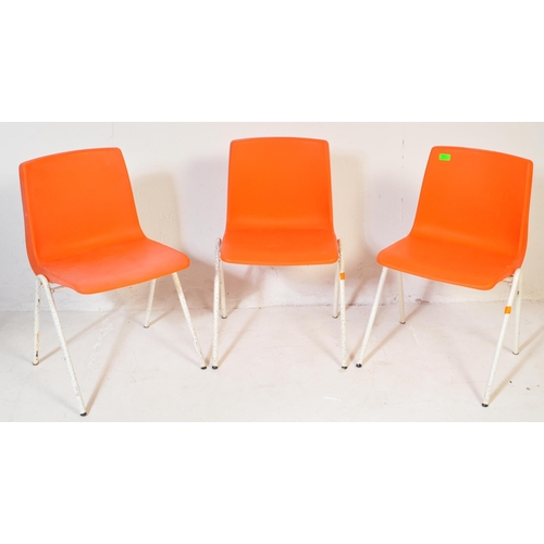 777 - A set of three retro vintage 20th century metal & acrylic Steelux school dining stacking chairs havi... 