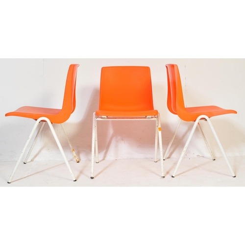 777 - A set of three retro vintage 20th century metal & acrylic Steelux school dining stacking chairs havi... 