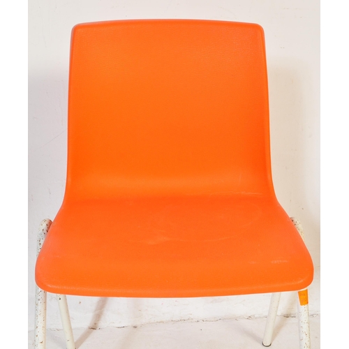 777 - A set of three retro vintage 20th century metal & acrylic Steelux school dining stacking chairs havi... 