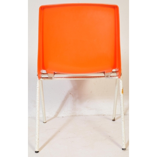 777 - A set of three retro vintage 20th century metal & acrylic Steelux school dining stacking chairs havi... 