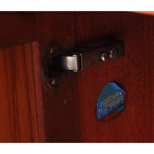 781 - Nathan Squares Pattern Highboard . A retro 20th Century Teak wood highboard display bookcase cabinet... 