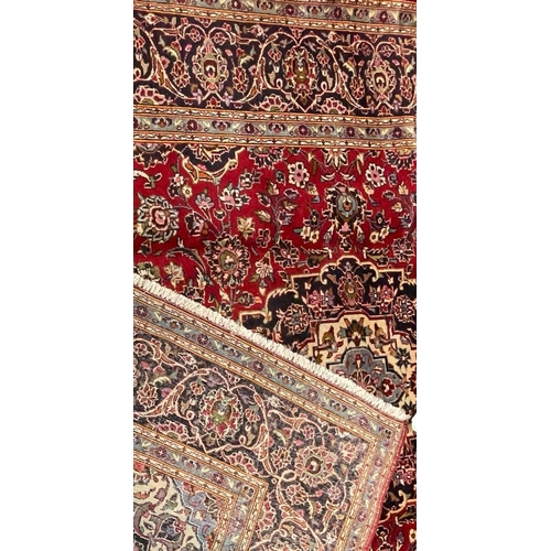 983 - A large 20th century Central Persian Islamic Kashan floor rug carpet having a central cobalt, light ... 