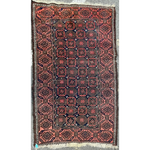 962 - A retro vintage mid 20th Century circa 1950s Persian Islamic Kilim floor carpet rug. Having central ... 