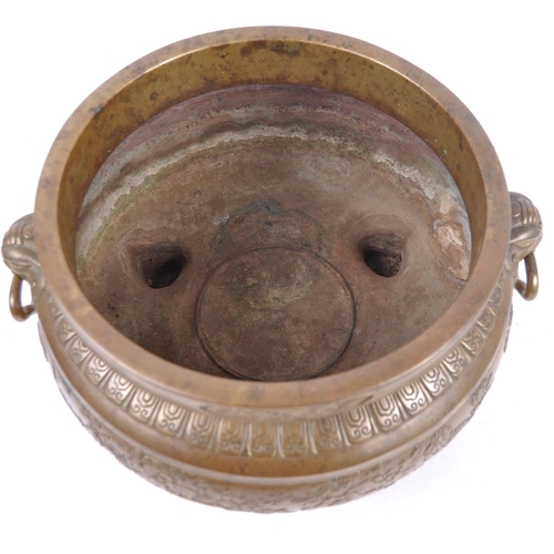 1 - A large 19th Century Chinese bronze Oriental temple size prayer bowl censer ding. Relief cast decora... 