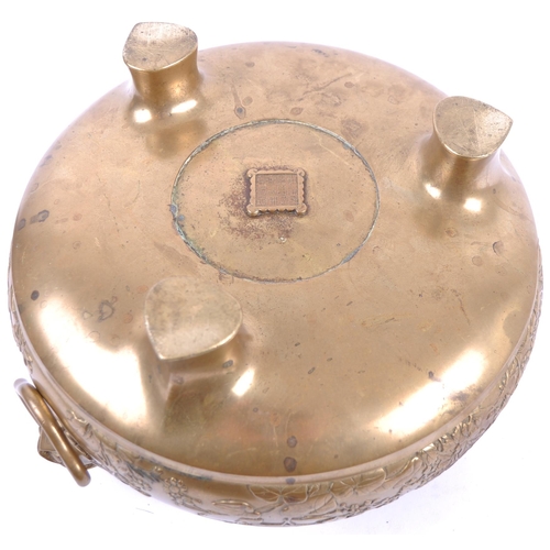 1 - A large 19th Century Chinese bronze Oriental temple size prayer bowl censer ding. Relief cast decora... 