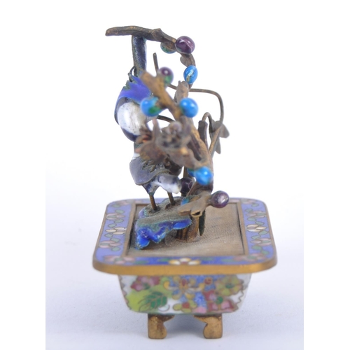 10 - An early 20th Century Chinese Cloisonne and gilt metal bonsai tree. Comprises a small cloisonne jard... 